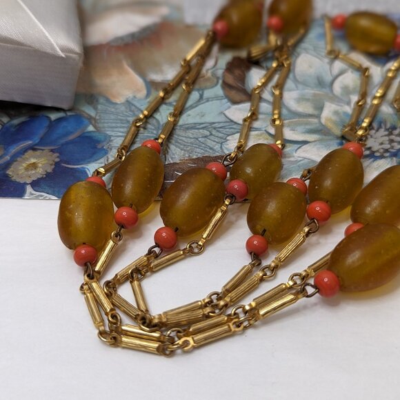 56" Flapper Interesting Hand Made Glass Beads and Bar spacer Flapper Jewelry Vin - Picture 9 of 11